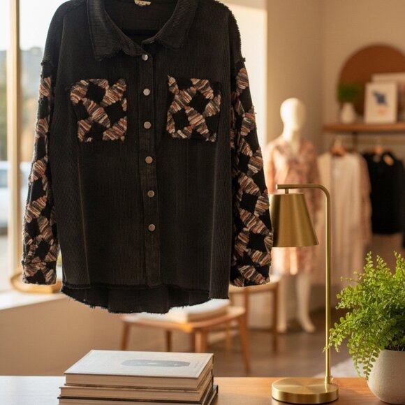 POL Corduroy Jacket in Medium Raw Hem Button Front Collared - NWOT - Picture 3 of 6